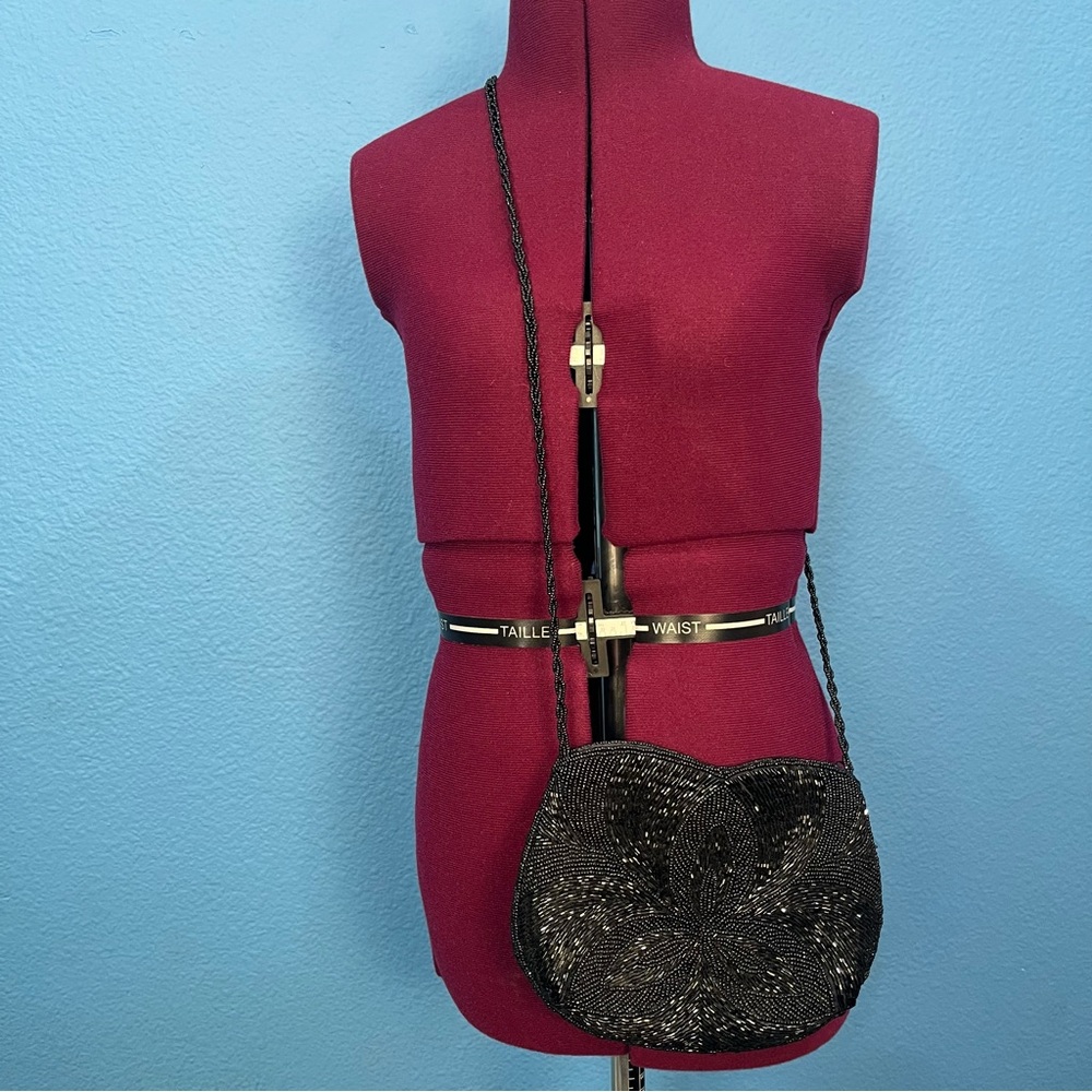 Vintage Art Deco Style Black Beaded Unbranded Crossbody Purse